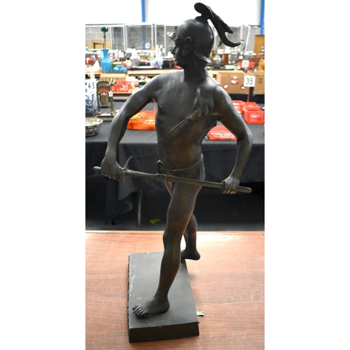 1336 - A VERY LARGE ART DECO BRONZE FIGURE OF A STANDING MALE. 78 cm high.