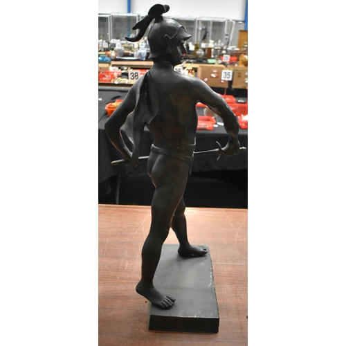 1336 - A VERY LARGE ART DECO BRONZE FIGURE OF A STANDING MALE. 78 cm high.