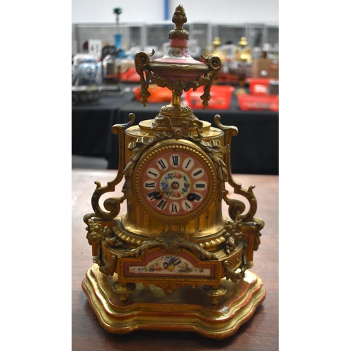 1338 - A 19TH CENTURY FRENCH SEVRES PORCELAIN MANTEL CLOCK painted with birds and flowers. 38 cm x 22 cm.