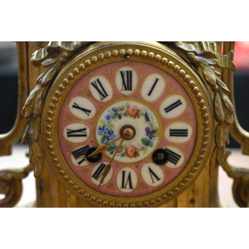 1338 - A 19TH CENTURY FRENCH SEVRES PORCELAIN MANTEL CLOCK painted with birds and flowers. 38 cm x 22 cm.