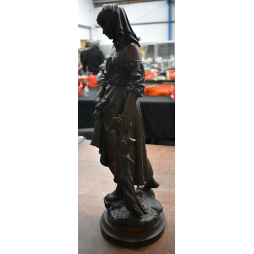 1341 - A LARGE MATCHED PAIR OF ANTIQUE FRENCH BRONZES OF FEMALES. Largest 58 cm high.