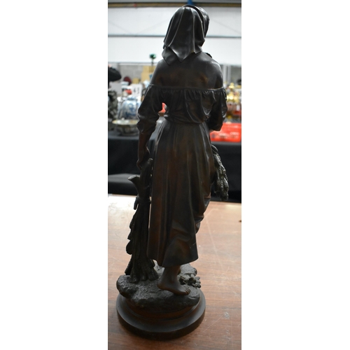 1341 - A LARGE MATCHED PAIR OF ANTIQUE FRENCH BRONZES OF FEMALES. Largest 58 cm high.