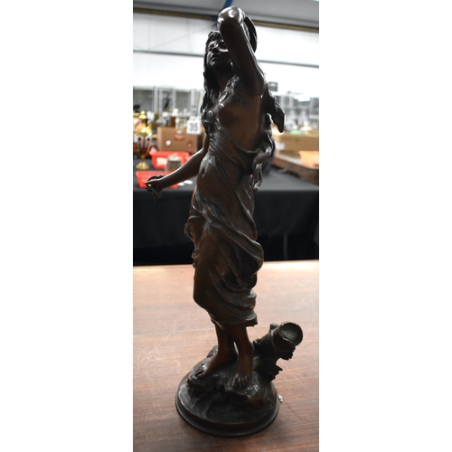 1341 - A LARGE MATCHED PAIR OF ANTIQUE FRENCH BRONZES OF FEMALES. Largest 58 cm high.