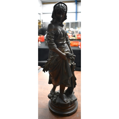 1341 - A LARGE MATCHED PAIR OF ANTIQUE FRENCH BRONZES OF FEMALES. Largest 58 cm high.