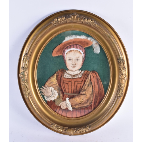 1345 - A RARE VICTORIAN EMBROIDERY OF EDWARD PRINCE OF WALES Son of Henry VIII. 38 cm x 32 cm.