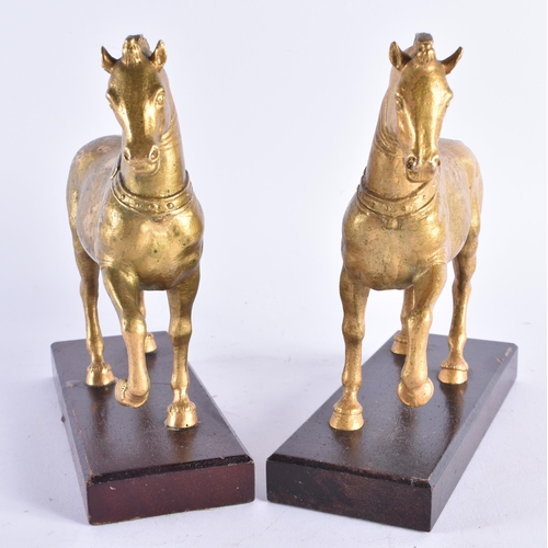 1348 - A FINE PAIR OF EARLY 19TH CENTURY GRAND TOUR GILT BRONZE HORSES possibly Venetian. 17 cm x 17 cm.