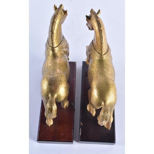 1348 - A FINE PAIR OF EARLY 19TH CENTURY GRAND TOUR GILT BRONZE HORSES possibly Venetian. 17 cm x 17 cm.