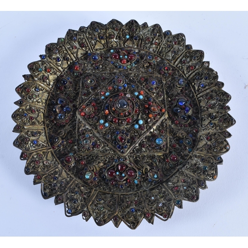 1369 - AN UNUSUAL 19TH CENTURY TIBETAN SEMI PRECIOUS GEM AND STONE INSET DISH formed as a flower head. 22 c... 