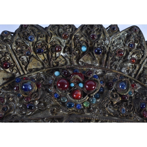 1369 - AN UNUSUAL 19TH CENTURY TIBETAN SEMI PRECIOUS GEM AND STONE INSET DISH formed as a flower head. 22 c... 