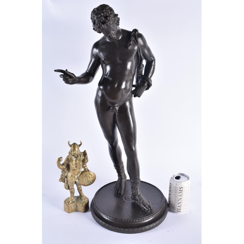 1370 - A SMALL BRONZE FIGURE OF A VIKING together with a larger grand tour type figure of narcissus. Larges... 