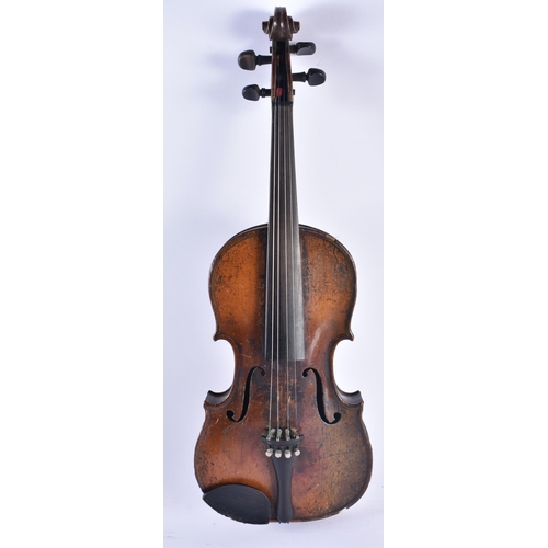 1376 - A SINGLE PIECE BACK VIOLIN. 53.5 cm long, length of back 33 cm not inc hump.