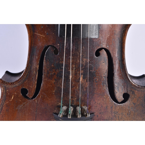 1376 - A SINGLE PIECE BACK VIOLIN. 53.5 cm long, length of back 33 cm not inc hump.