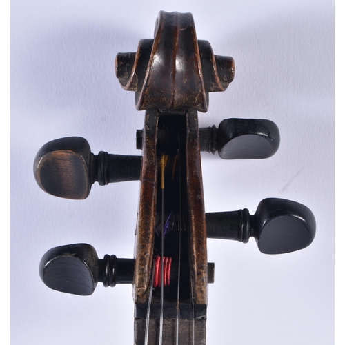 1376 - A SINGLE PIECE BACK VIOLIN. 53.5 cm long, length of back 33 cm not inc hump.