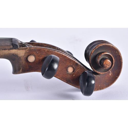 1376 - A SINGLE PIECE BACK VIOLIN. 53.5 cm long, length of back 33 cm not inc hump.