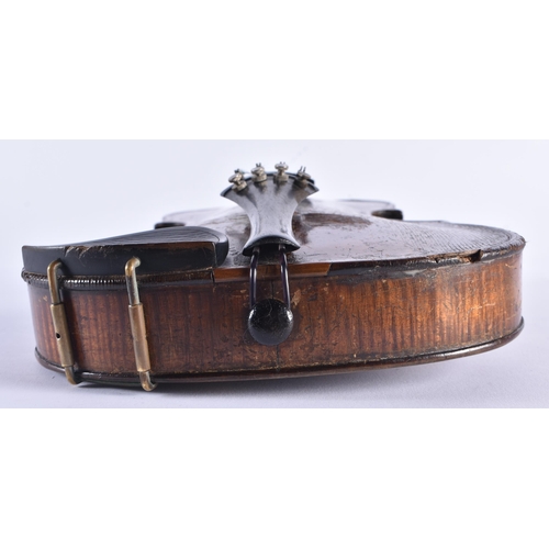 1376 - A SINGLE PIECE BACK VIOLIN. 53.5 cm long, length of back 33 cm not inc hump.