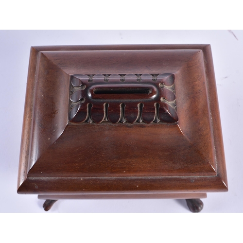 1377 - AN ANTIQUE CONTINENTAL TREEN CARVED WOOD COAT HANGER together with a Victorian mahogany money box. L... 