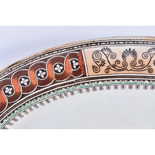 1378 - AN UNUSUAL LARGE 19TH CENTURY ENGLISH STAFFORDSHIRE POTTERY MEAT STRAINING DISH decorated with antiq... 