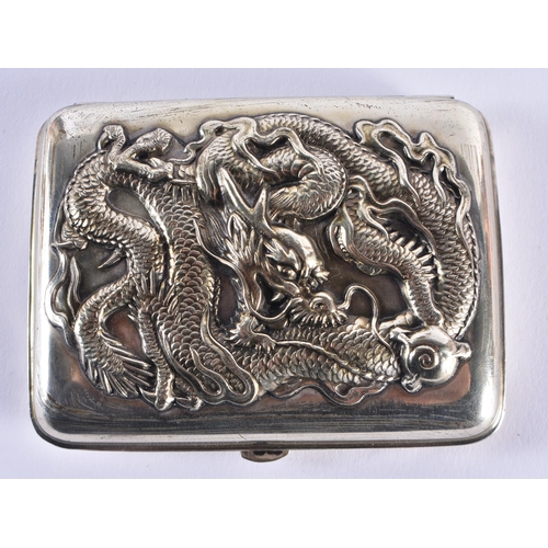 1381 - A 19TH CENTURY JAPANESE MEIJI PERIOD WHITE METAL DRAGON CIGARETTE CASE. 65.9 grams. 8.5 cm x 6.5 cm.