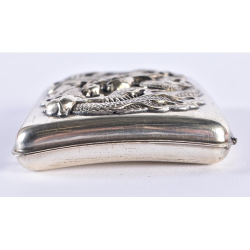 1381 - A 19TH CENTURY JAPANESE MEIJI PERIOD WHITE METAL DRAGON CIGARETTE CASE. 65.9 grams. 8.5 cm x 6.5 cm.