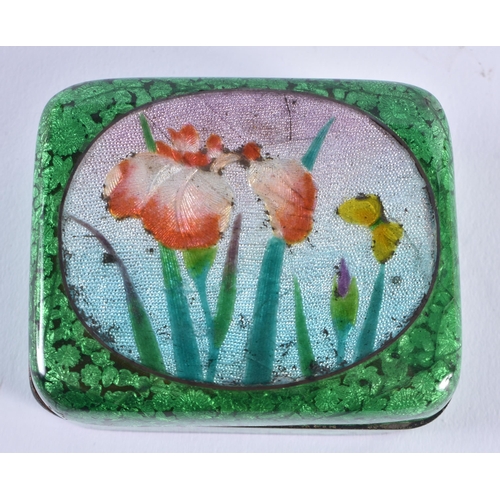 1382 - A 19TH CENTURY JAPANESE MEIJI PERIOD CLOISONNE ENAMEL BOX AND COVER decorated with foliage. 7 cm x 5... 