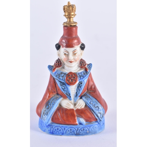 1384 - AN UNUSUAL ANTIQUE CONTINENTAL PORCELAIN SCENT BOTTLE formed as a female wearing a Chinese dress. 9 ... 