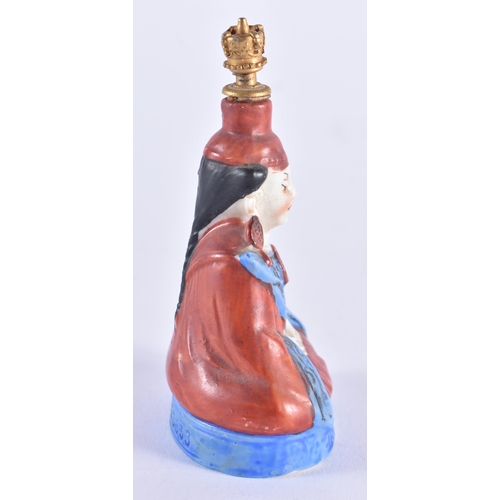 1384 - AN UNUSUAL ANTIQUE CONTINENTAL PORCELAIN SCENT BOTTLE formed as a female wearing a Chinese dress. 9 ... 