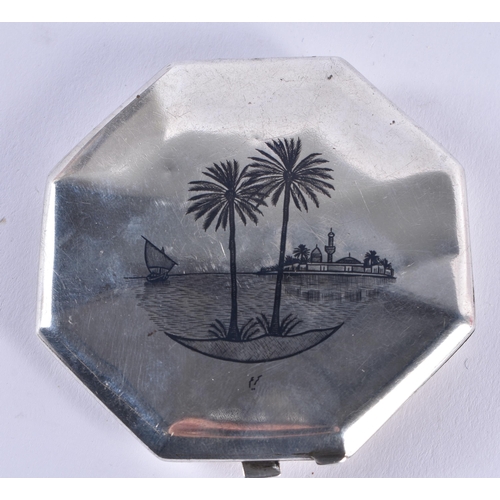 1385 - MILITARY INTEREST, AN IRANIAN NIELLO SILVER CAMEL BOX. 100.3 grams. 7.5 cm wide.