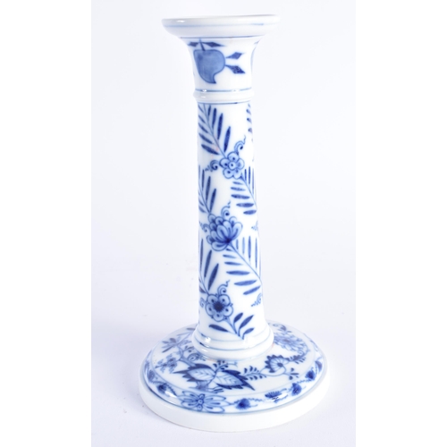 1389 - A MEISSEN BLUE AND WHITE PORCELAIN CANDLESTICK. 19 cm high.