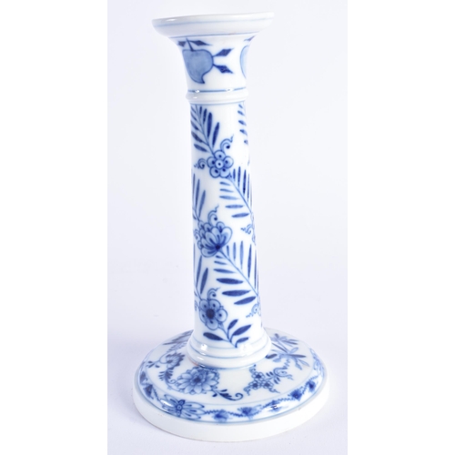 1389 - A MEISSEN BLUE AND WHITE PORCELAIN CANDLESTICK. 19 cm high.