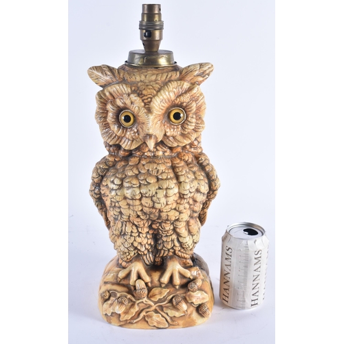 1394 - A LOVELY LARGE ANTIQUE CONTINENTAL PORCELAIN COUNTRY HOUSE OWL LAMP. 42 cm x 15 cm.