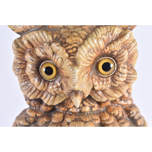 1394 - A LOVELY LARGE ANTIQUE CONTINENTAL PORCELAIN COUNTRY HOUSE OWL LAMP. 42 cm x 15 cm.