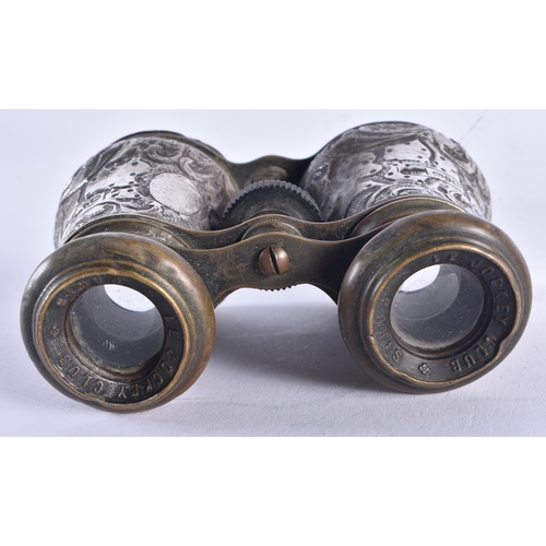 1400 - A PAIR OF VICTORIAN SILVER OPERA GLASSES together with a silver rhinoceros bottle stopper. Largest 9... 