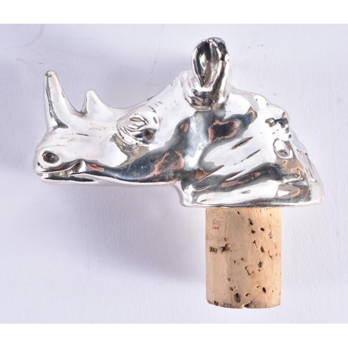 1400 - A PAIR OF VICTORIAN SILVER OPERA GLASSES together with a silver rhinoceros bottle stopper. Largest 9... 