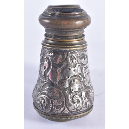 1400 - A PAIR OF VICTORIAN SILVER OPERA GLASSES together with a silver rhinoceros bottle stopper. Largest 9... 