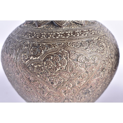 1401 - A PAIR OF 19TH CENTURY ISLAMIC PERSIAN SILVER VASES AND COVERS decorated with foliage and vines. 905... 