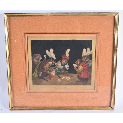 1403 - AN EARLY 19TH CENTURY MONKEY ENGRAVING 'THE CARD PARTY' D Teniers. 38 cm x 34 cm.