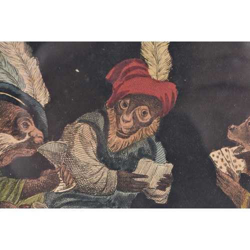 1403 - AN EARLY 19TH CENTURY MONKEY ENGRAVING 'THE CARD PARTY' D Teniers. 38 cm x 34 cm.