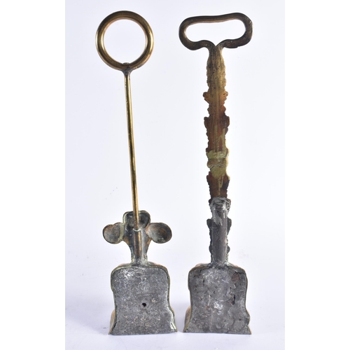 1410 - A MATCHED PAIR OF EARLY 19TH CENTURY ENGLISH COUNTRY HOUSE BRONZE DOOR STOPS formed as finely cast l... 