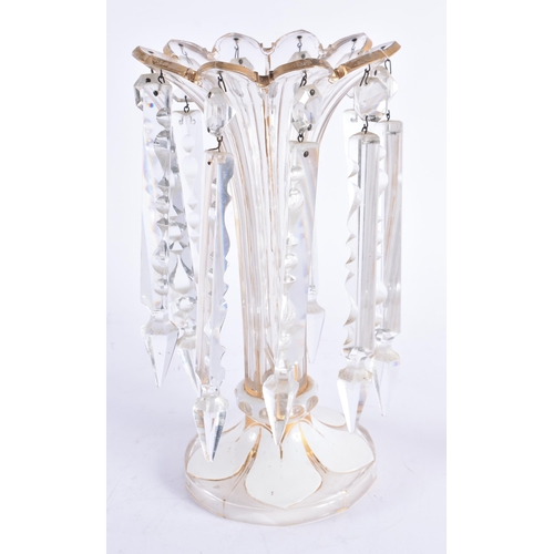 1411 - AN ANTIQUE BOHEMIAN GLASS TABLE LUSTRE together with a Bohemian scent bottle. Largest 29 cm high. (2... 