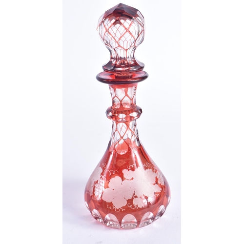 1411 - AN ANTIQUE BOHEMIAN GLASS TABLE LUSTRE together with a Bohemian scent bottle. Largest 29 cm high. (2... 