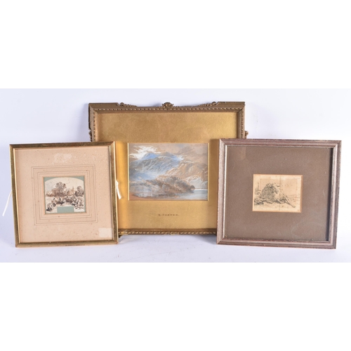 1412 - TWO 19TH CENTURY ENGLISH WATERCOLOURS by B Foster, together with an engraving by Carel Du Jardin (16... 