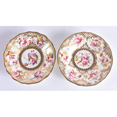 1414 - A PAIR OF EARLY 19TH CENTURY COALPORT PORCELAIN CUPS AND SAUCERS together with another matching cup ... 