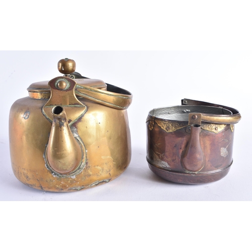 1416 - TWO LATE 19TH CENTURY JAPANESE MEIJI PERIOD MIXED METAL PAKTONG TEAPOTS. Largest 16 cm wide. (2)