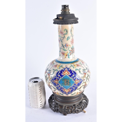 1418 - A 19TH CENTURY FRENCH LONGWY STYLE ENAMELLED POTTERY VASE modelled in the Iznik style. 39 cm high.