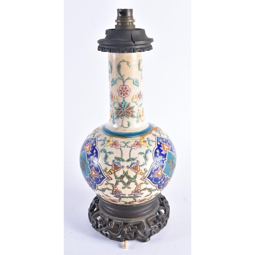 1418 - A 19TH CENTURY FRENCH LONGWY STYLE ENAMELLED POTTERY VASE modelled in the Iznik style. 39 cm high.