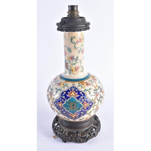 1418 - A 19TH CENTURY FRENCH LONGWY STYLE ENAMELLED POTTERY VASE modelled in the Iznik style. 39 cm high.