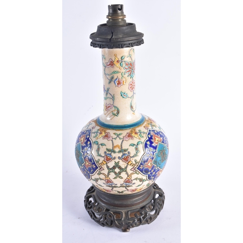 1418 - A 19TH CENTURY FRENCH LONGWY STYLE ENAMELLED POTTERY VASE modelled in the Iznik style. 39 cm high.