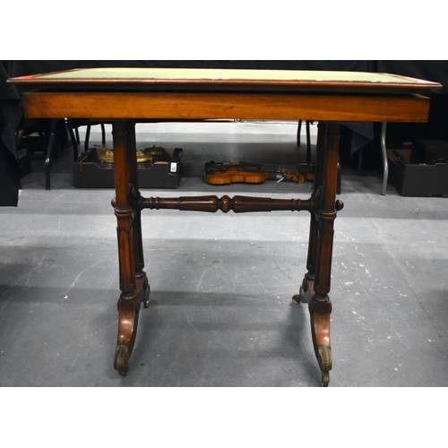 1436 - A FINE VICTORIAN FOLD OVER TABLE with inset roundels to the column supports. 76 cm x 90.5 xm x 90.5 ... 