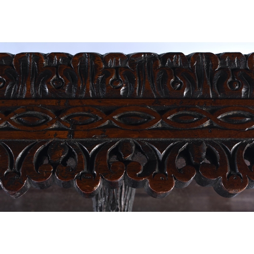 1438 - AN UNUSUAL 19TH CENTURY ANGLO INDIAN CARVED HARDWOOD HANGING PEDESTAL STAND formed with a bird with ... 