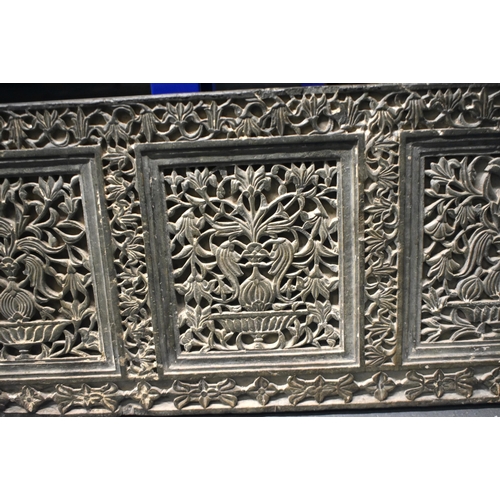 1439 - A LOVELY 18TH/19TH CENTURY INDIAN RAJASTHAN CARVED SCHIST STONE PANEL of Islamic form. 42.5 cm x 101... 